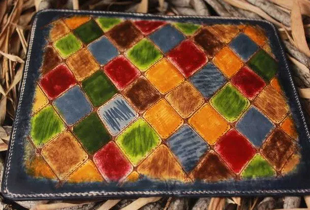 Handcraft vintage distress mosaic leather hand dyed long wallet for women/men
