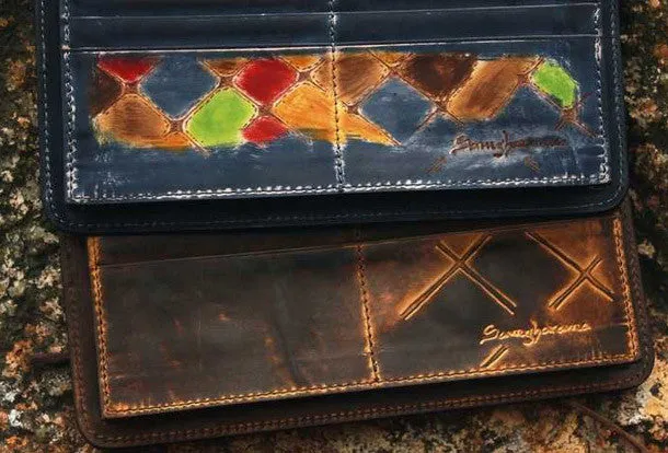 Handcraft vintage distress mosaic leather hand dyed long wallet for women/men