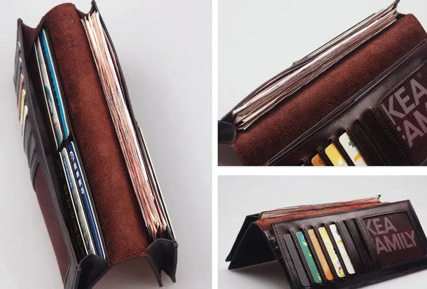 Handcraft vintage distress natural leather hand dyed long wallet for women