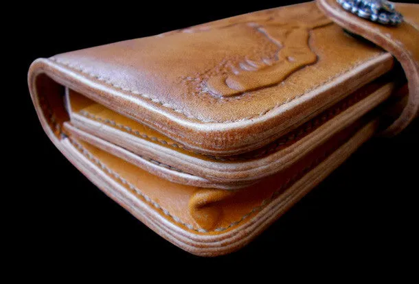 Handcraft vintage hand painting galloping horse leather long wallet for men(trifold)