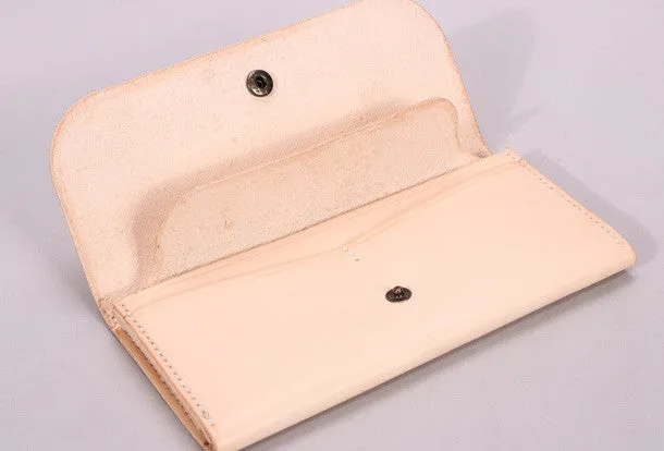 Handmade beige black minimalist leather phone clutch long wallet for women