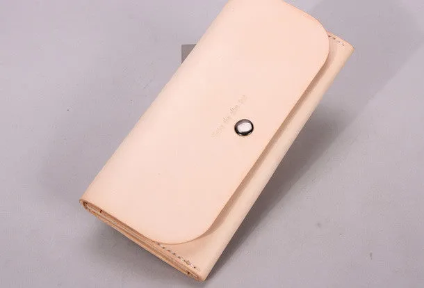 Handmade beige black minimalist leather phone clutch long wallet for women