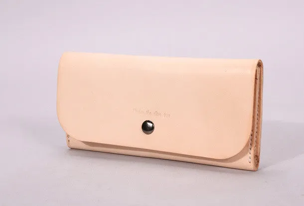 Handmade beige black minimalist leather phone clutch long wallet for women