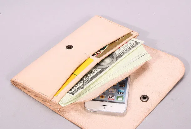 Handmade beige black minimalist leather phone clutch long wallet for women