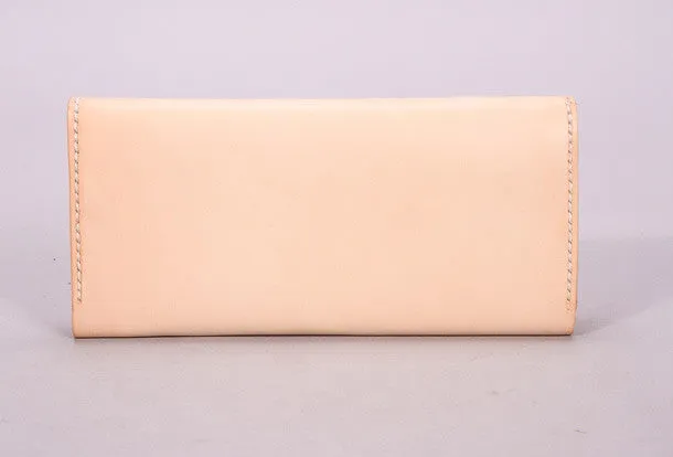 Handmade beige black minimalist leather phone clutch long wallet for women