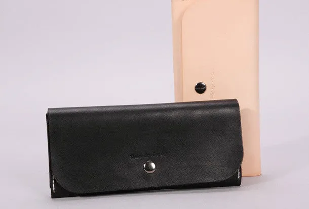 Handmade beige black minimalist leather phone clutch long wallet for women