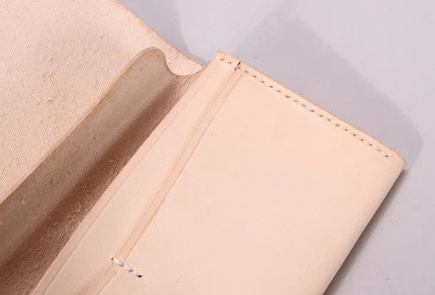 Handmade beige black minimalist leather phone clutch long wallet for women