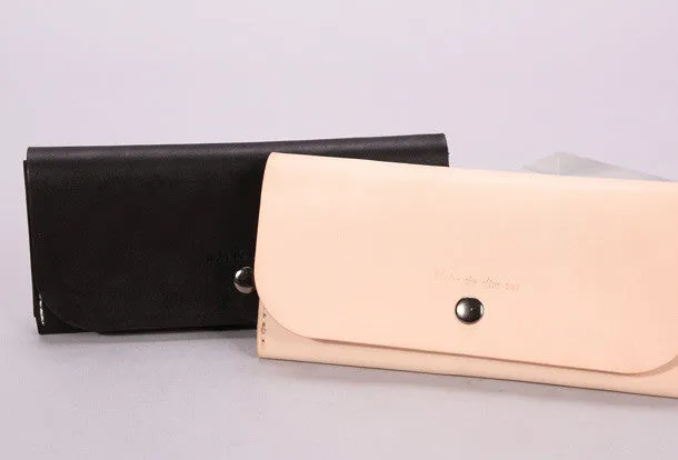 Handmade beige black minimalist leather phone clutch long wallet for women