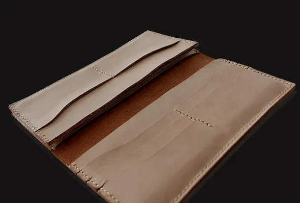 Handmade beige leather floral carved biker wallet Long wallet clutch for men