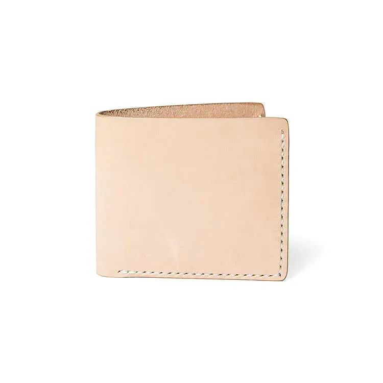 Handmade Beige Leather Mens billfold Wallet Bifold Front Pocket Small Wallet For Men
