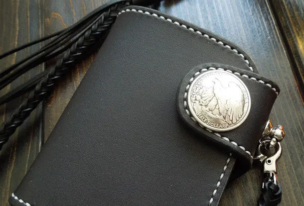 Handmade biker chain wallet black leather billfold trucker wallet chain small wallet