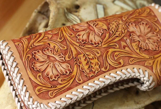 Handmade biker chain wallet tooled floral biker wallet leather Long wallet for men