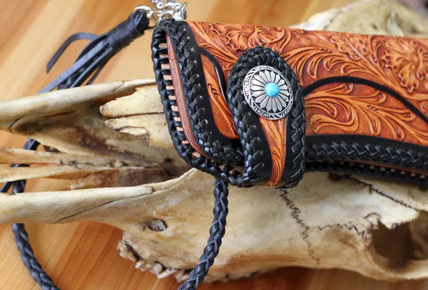 Handmade biker chain wallet tooled floral biker wallet leather Long wallet for men