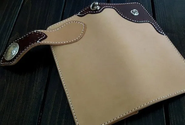 Handmade biker wallet beige coffee leather biker wallet chain bifold Long wallet for men