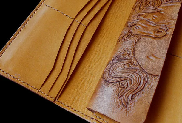 Handmade biker wallet leather bifold vintage galloping horse leather long wallet for men