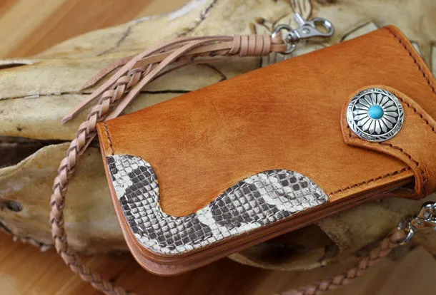 Handmade biker wallet leather vintage brown biker wallet chian Long wallet clutch purse for men