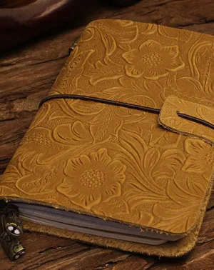 Handmade billfold Bifold Leather Trip Travel Notebook Wallet Floral Leather billfold Wallet For Men Women