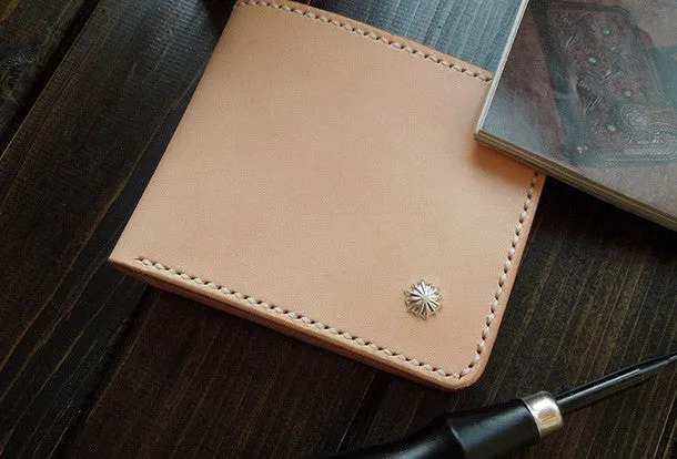 Handmade billfold leather wallet beige leather bifold biker wallet billfold wallet purse for men