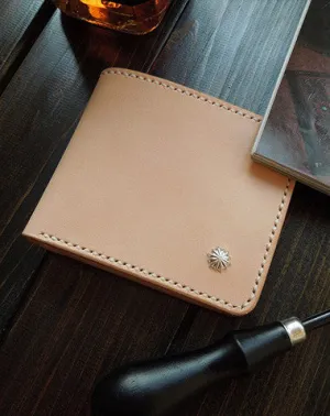 Handmade billfold leather wallet beige leather bifold biker wallet billfold wallet purse for men