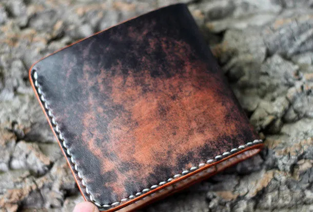Handmade billfold leather wallet men tiger carved leather billfold wallet for men him