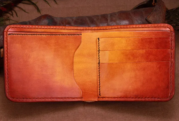 Handmade billfold leather wallet men tooled carved billfold wallet for him