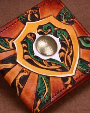 Handmade billfold leather wallet men tooled carved billfold wallet for him