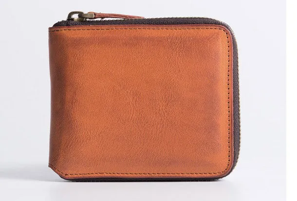 Handmade billfold wallet leather men zip multi cards vintage wallet for men
