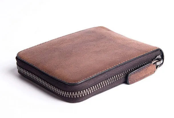 Handmade billfold wallet leather men zip multi cards vintage wallet for men