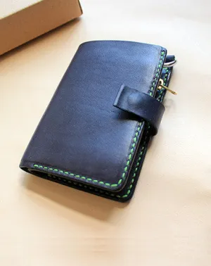 Handmade black fashion leather billfold ID card photo holder bifold wallet for women