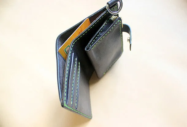 Handmade black fashion leather billfold ID card photo holder bifold wallet for women