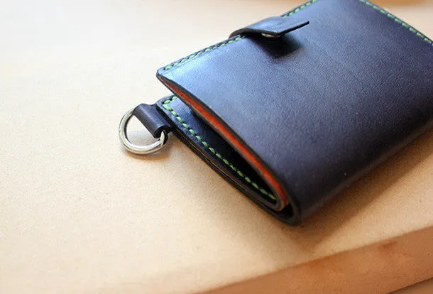 Handmade black fashion leather billfold ID card photo holder bifold wallet for women
