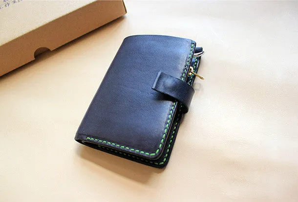Handmade black fashion leather billfold ID card photo holder bifold wallet for women