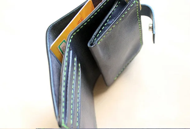 Handmade black fashion leather billfold ID card photo holder bifold wallet for women