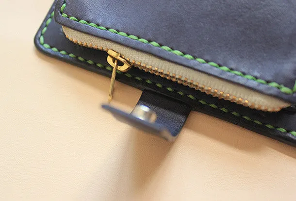 Handmade black fashion leather billfold ID card photo holder bifold wallet for women