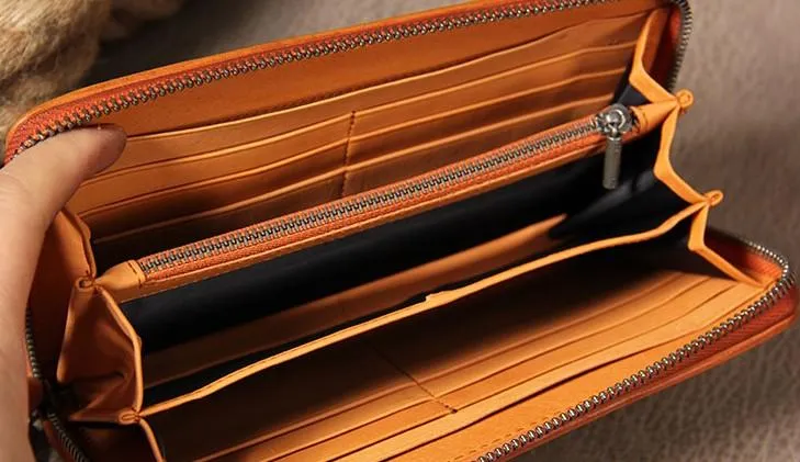 Handmade Braided Leather Mens Long Wallet Brown Zipper Long Wallet for Men