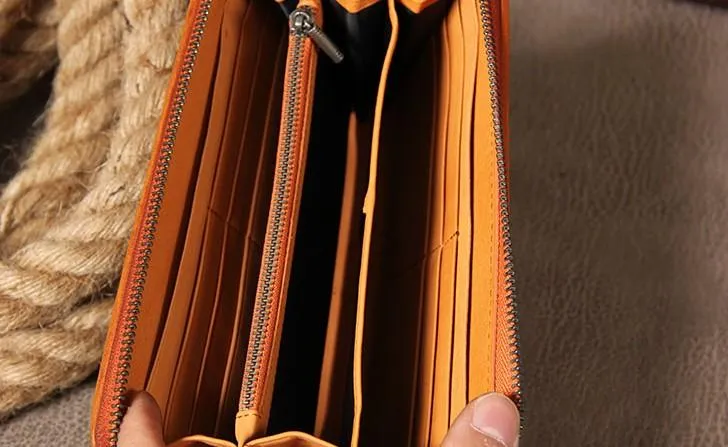 Handmade Braided Leather Mens Long Wallet Brown Zipper Long Wallet for Men