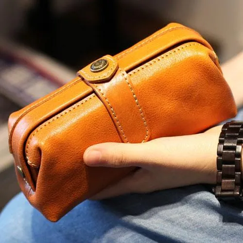 Handmade Brown Leather Long Wallet Clutch Makeup Purse Clutch For Women