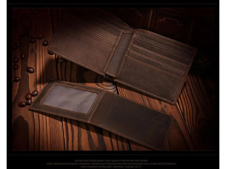 Handmade Brown Leather Mens Bifold Billfold Wallets With Coin Pocket Small Wallet for Men