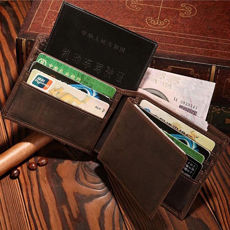 Handmade Brown Leather Mens Bifold Billfold Wallets With Coin Pocket Small Wallet for Men