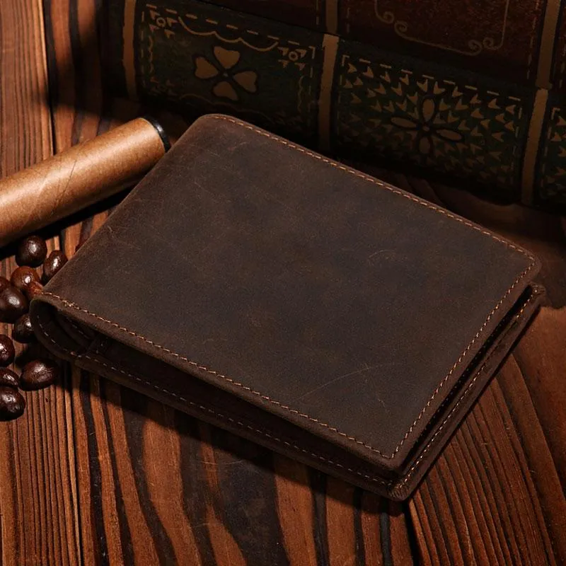 Handmade Brown Leather Mens Bifold Billfold Wallets With Coin Pocket Small Wallet for Men