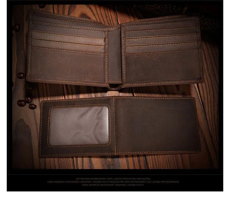 Handmade Brown Leather Mens Bifold Billfold Wallets With Coin Pocket Small Wallet for Men