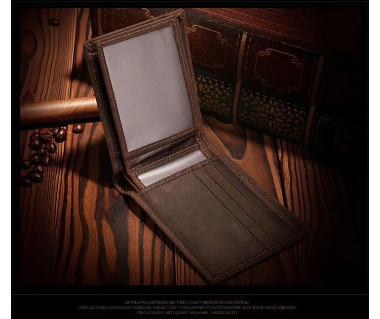Handmade Brown Leather Mens Bifold Billfold Wallets With Coin Pocket Small Wallet for Men