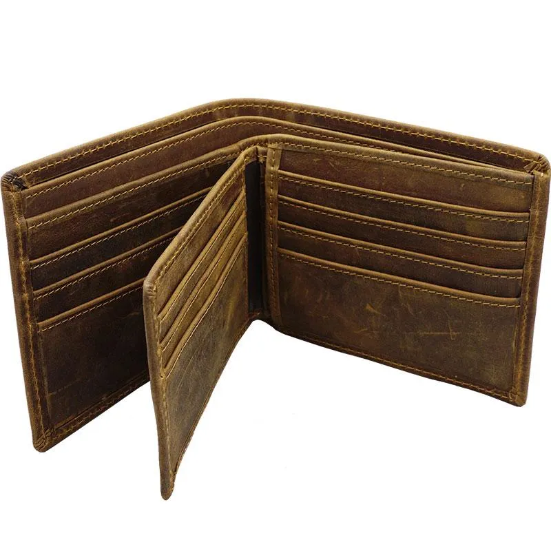 Handmade Brown Leather Mens Bifold Billfold Wallets With Coin Pocket Small Wallet for Men