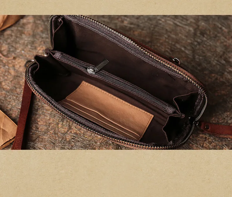 Handmade Clover Colorful Brown Leather Wristlet Wallets Womens Zip Around Wallet Ladies Cute Clutch Wallet for Women
