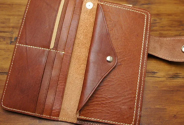 Handmade coffee biker wallet snake skin leather with chain Long wallet purse for men