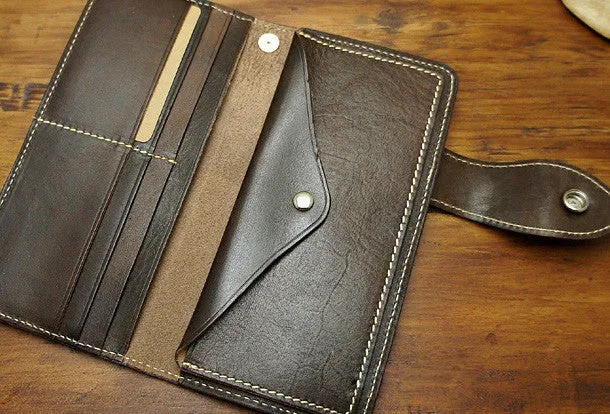Handmade coffee biker wallet snake skin leather with chain Long wallet purse for men
