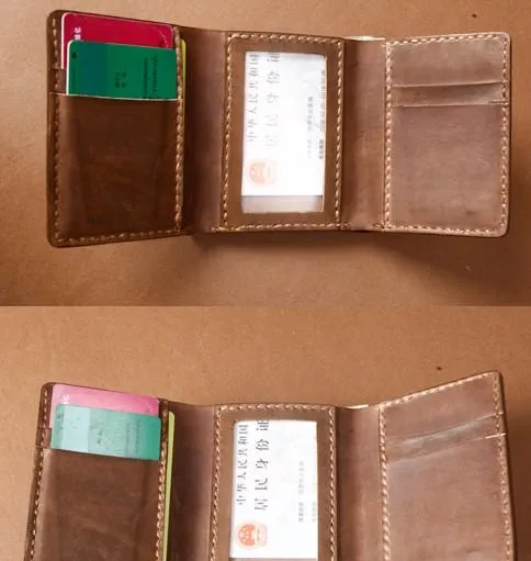 Handmade Coffee Leather Mens Small Trifold Wallet Cool billfold Wallet for Men