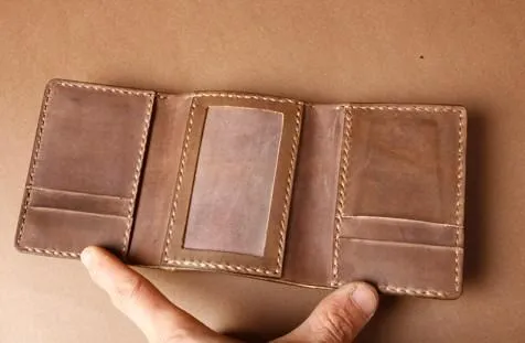 Handmade Coffee Leather Mens Small Trifold Wallet Cool billfold Wallet for Men