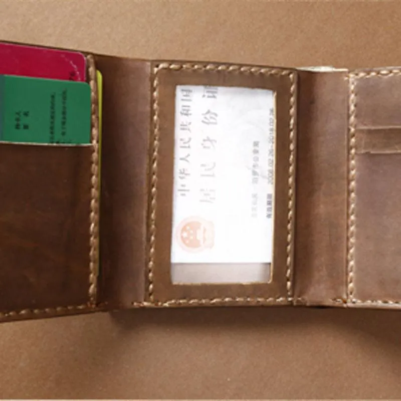 Handmade Coffee Leather Mens Small Trifold Wallet Cool billfold Wallet for Men