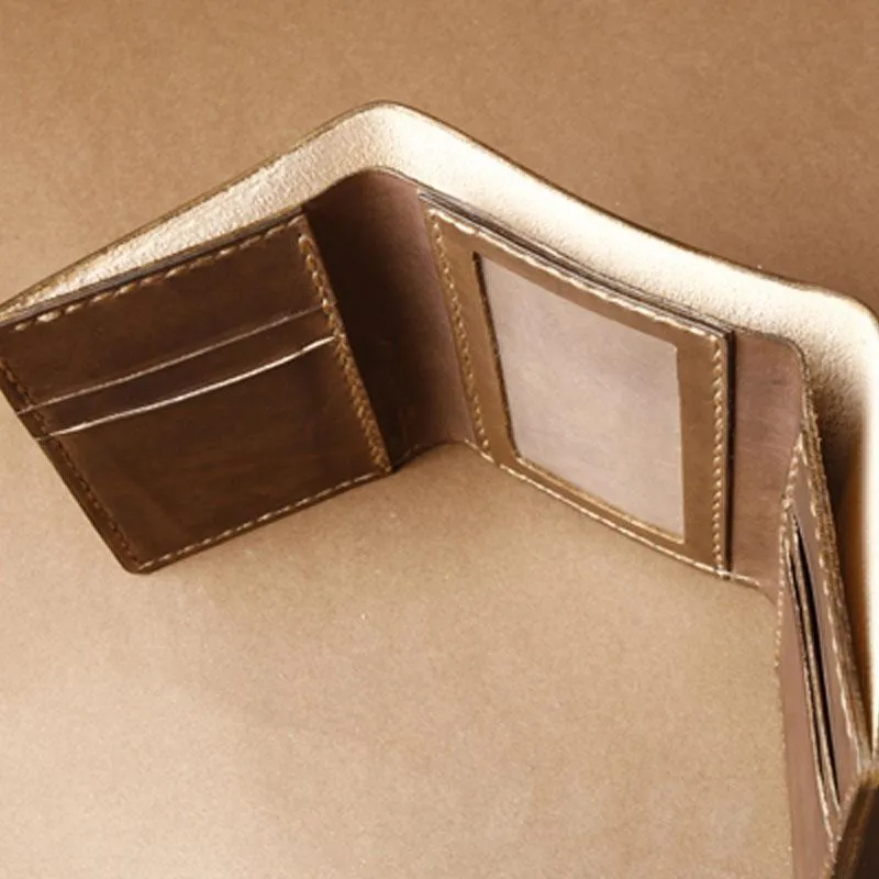 Handmade Coffee Leather Mens Small Trifold Wallet Cool billfold Wallet for Men